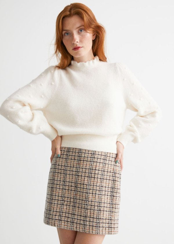 Frilled Wool Knit Sweater