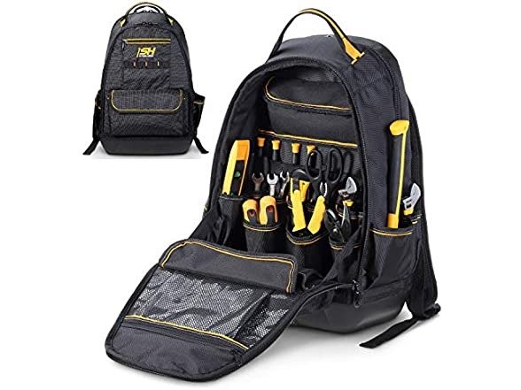 STEELHEAD 35-Pocket Solid Molded Base Heavy-Duty Tool Backpack, Waterproof Reinforced Bottom, Laptop Compartment, Padded Back Support, Jobsite Ready: Electricians, Plumbers, HVAC (SH-05-BP-B1-0-2.1)