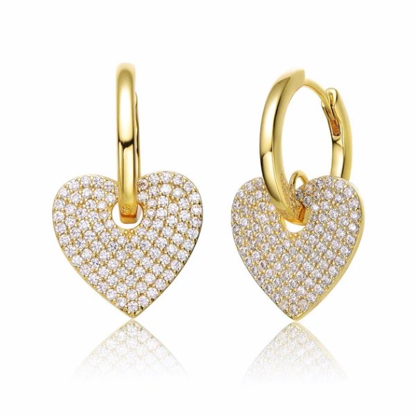 rg 14k yellow gold plated with cubic zirconia heart dangle infinity hoop drop earrings