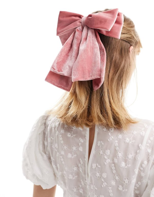 oversized bow hair clip in pink velvet