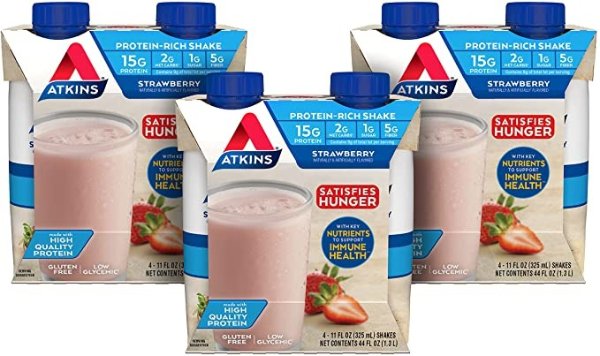 Atkins 草莓口味高蛋白奶昔 4瓶装