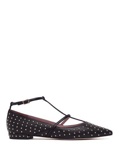 MORGAN - T-STRAP POINTED BALLERINAS WITH STUDS BLACK KID LEATHER