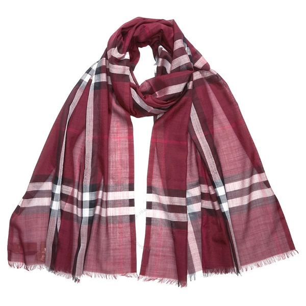 BURBERRY Lightweight Check Wool and Silk Scarf- Plum Check