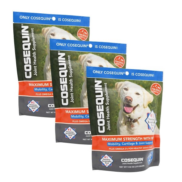 Maximum Strength with MSM Plus Omega-3’s Joint Health Supplement for Dogs, 60ct Soft Chews, 3-pack