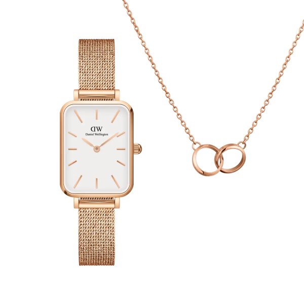 Square watch and a necklace for women in Rose Gold | DW