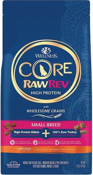 WELLNESS CORE RawRev Wholesome Grains Small Breed Original Recipe High Protein Dry Dog Food, 10-lb bag - Chewy.com
