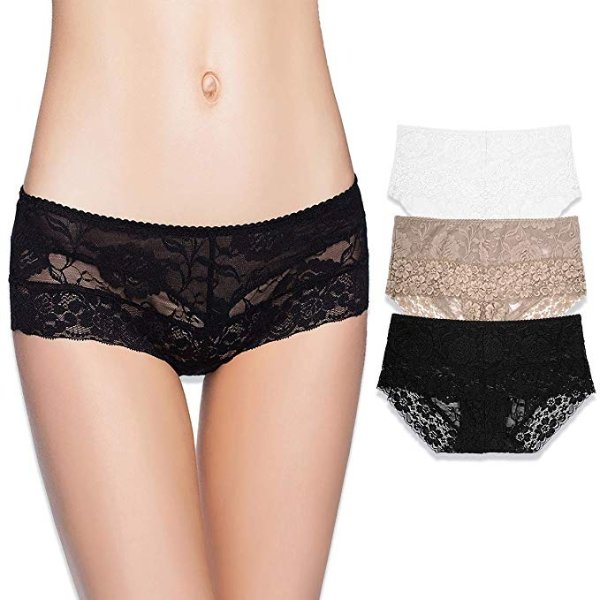 Women Lily Everyday Mid-Waist Panties Lace Slimming Tummy Control Underwear Full Coverage Boyshorts