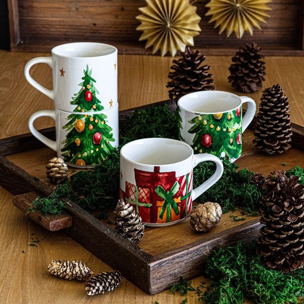 圣诞树可堆叠节日咖啡杯4件套
