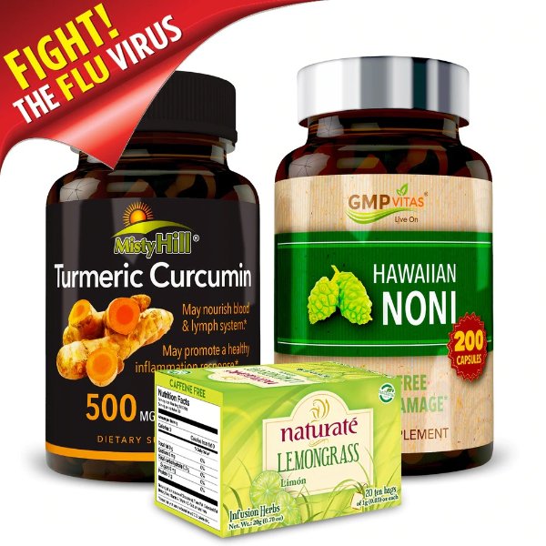 Immune Booster Bundle- Hawaiian Noni + Natural Turmeric Curcumin Extract+ Naturate Lemongrass