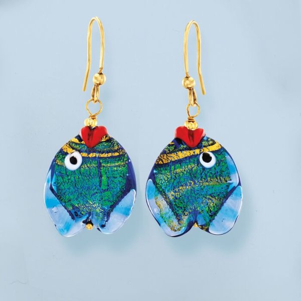 Italian Multicolored Murano Glass Fish Drop Earrings with 18kt Gold Over Sterling | Ross-Simons