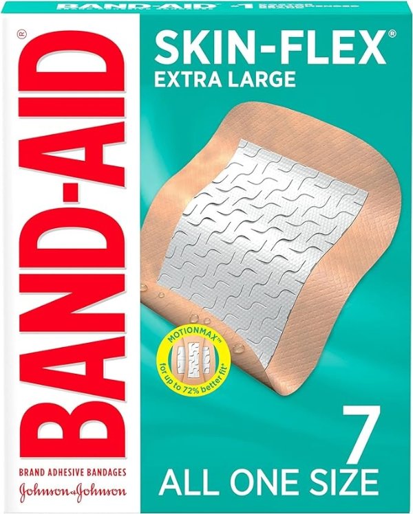 -Aid Brand Skin-Flex Adhesiveages for First Aid and Wound Care of Minor Cuts and Scrapes & Burns, Flexible Sterileages for Fingers & Knees, Extra Large, All One Size, 7 ct