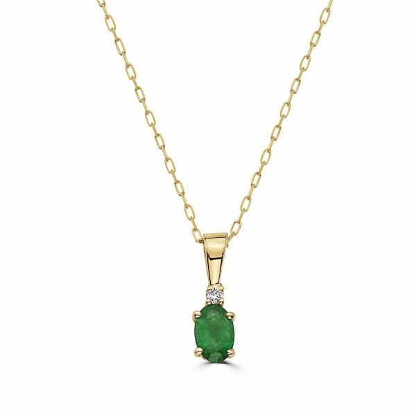 14K Gold Green Emerald 18" Pendant Necklace