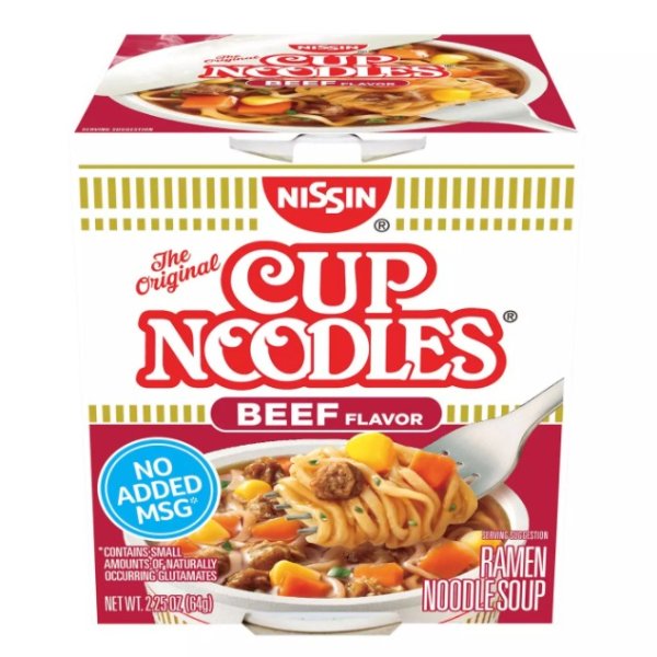 Nissin Cup Noodles, Beef Flavor 2.25oz 30 Count