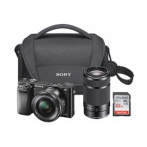Sony Alpha a6000 Mirrorless Camera w/ 16-50mm & 55-210mm Power Zoom Lenses + 32GB SD Card