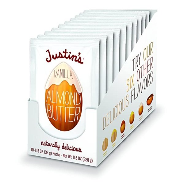 Justin's Vanilla Almond Butter Squeeze Packs, Gluten-free, Responsibly Sourced, Pack of 10 (1.15oz each)