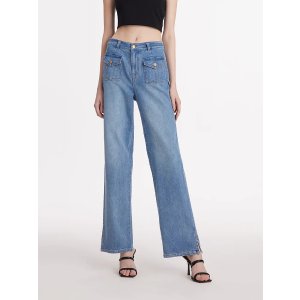 Straight Slit Women Jeans With Patch Pockets