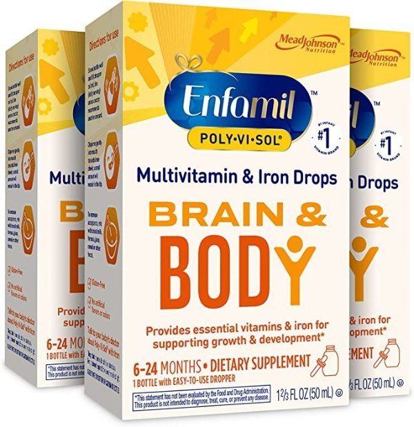 Enfamil Prenatals & Baby Vitamins Poly-Vi-Sol 含铁复合维生素补充剂滴剂，适用于婴幼儿，50 毫升滴管瓶，3 件装
