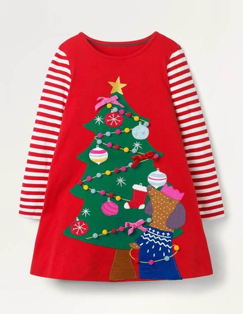儿童贴布绣3D圣诞树连衣裙