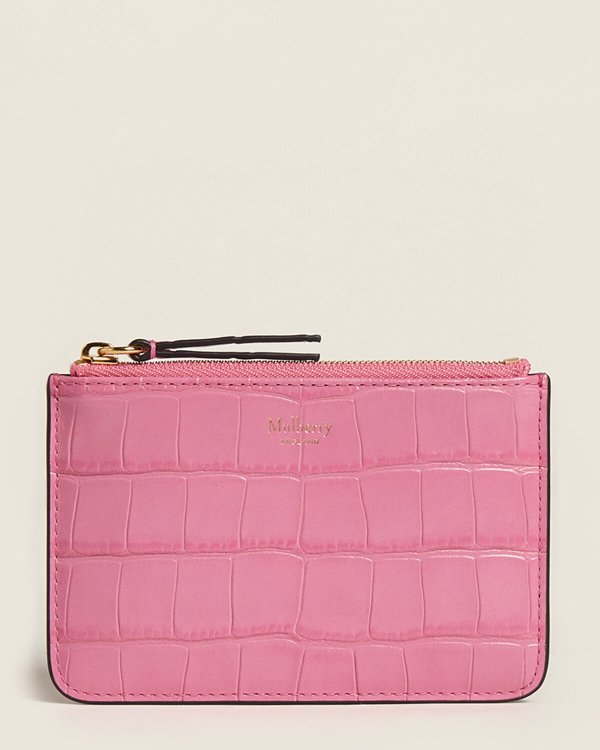Raspberry Pink Croc-Embossed Zip Coin Pouch