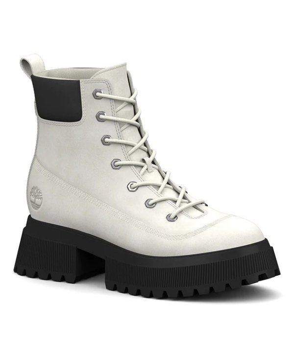 Bright White & Black Sky Platform Leather Boot - Women