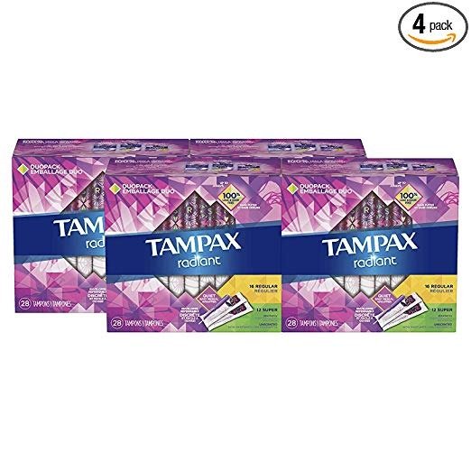 Radiant Duopack (Regular/Super), Plastic Tampons, Unscented, 112 Count (Packaging May Vary)