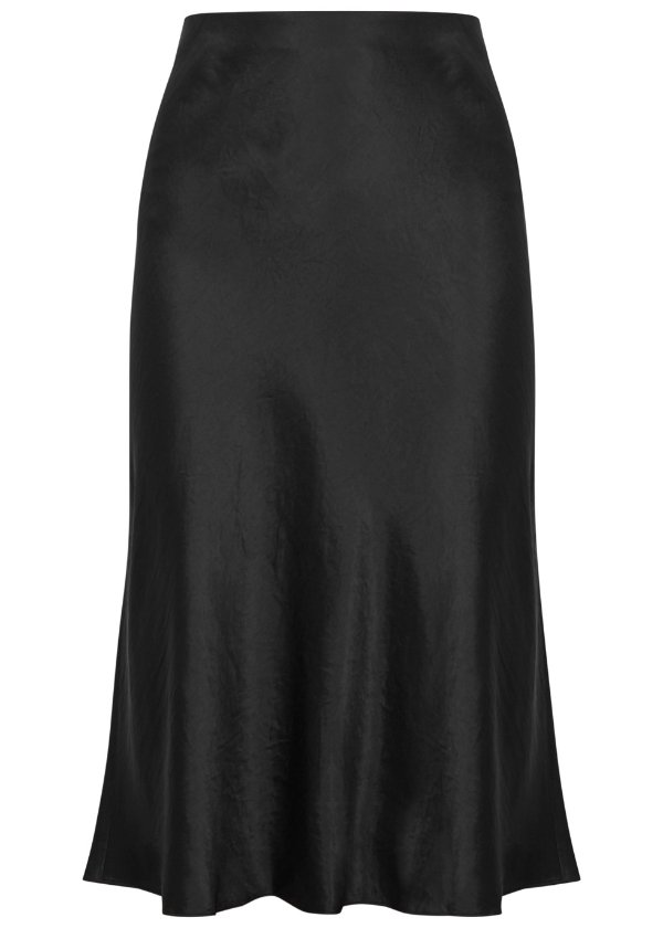 Black high-waisted satin skirt