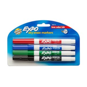 Expo Low-Odor Dry Erase Markers, Fine Point, 4-Pack