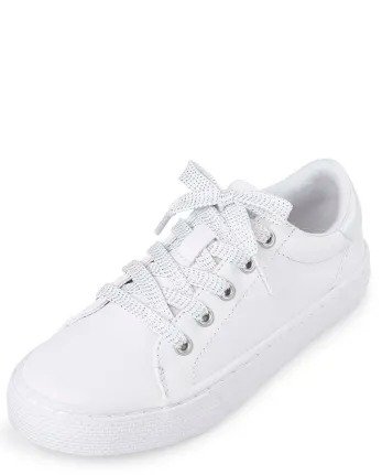 Girls Uniform Faux Leather Low Top Sneakers | The Children's Place - WHITE