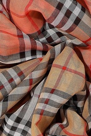 Frayed checked cotton-gauze scarf