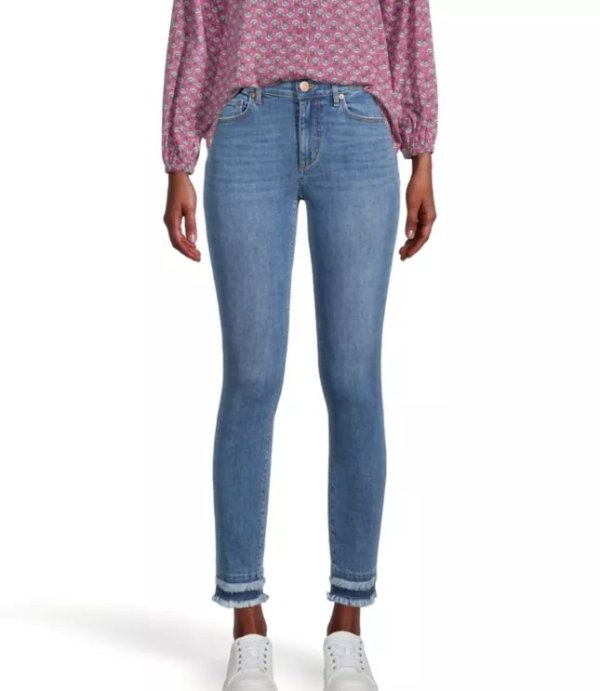 Curvy Double Frayed Skinny Ankle Jeans in Coastal Blue Wash