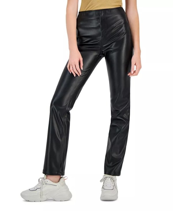 Juniors' Faux Leather High-Rise Pull-On Pants