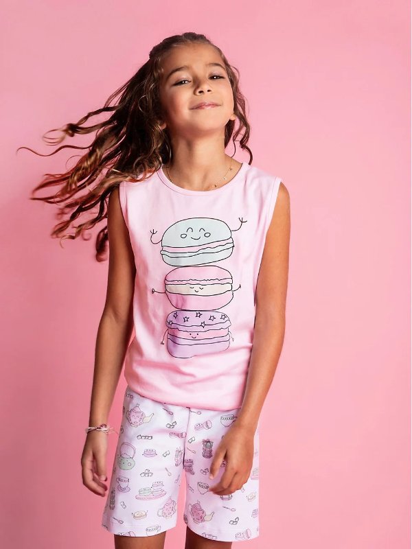 Little Girl's 2-Piece Macaroon Tank & Shorts Pajama Set