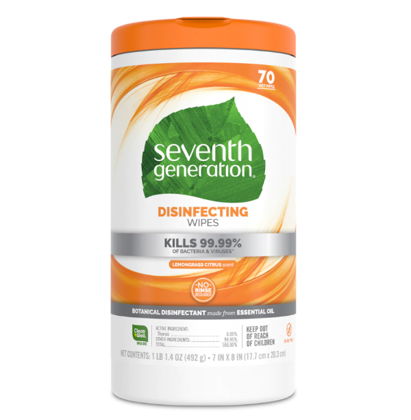 Seventh Generation Disinfecting Wipes Lemongrass Citrus 70 Wipes