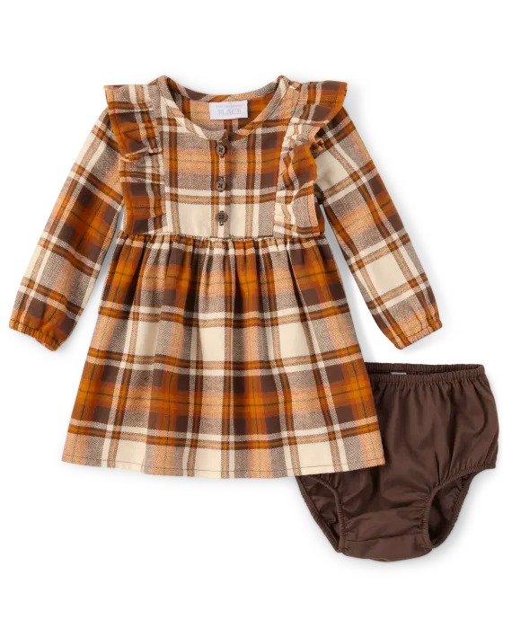 Baby Girls Matching Family Long Sleeve Plaid Flannel Woven Shirt Dress | The Children's Place - HAY STACK