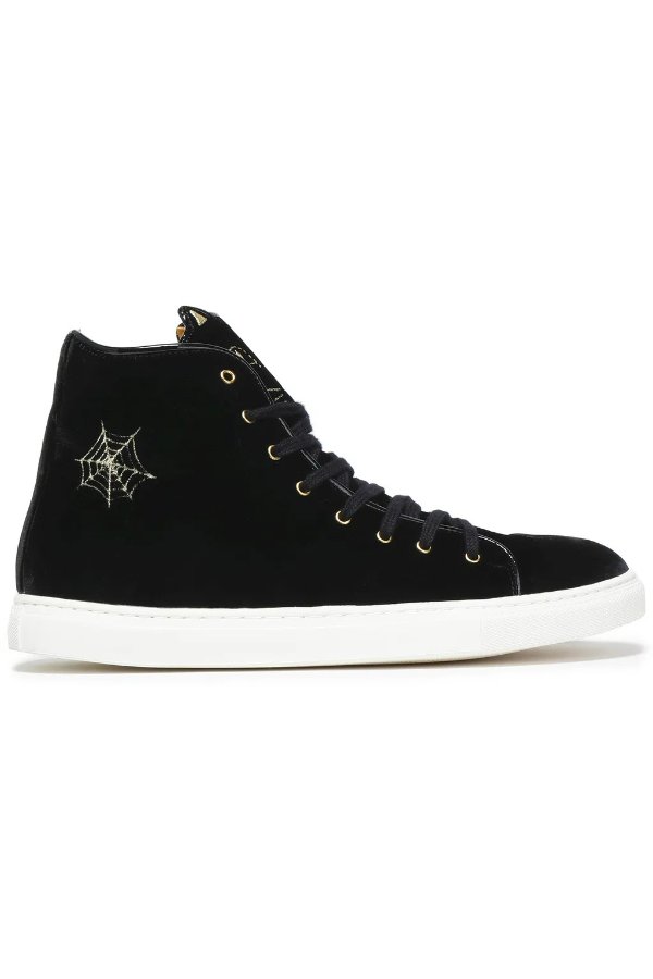 Purrfect embroidered velvet high-top sneakers