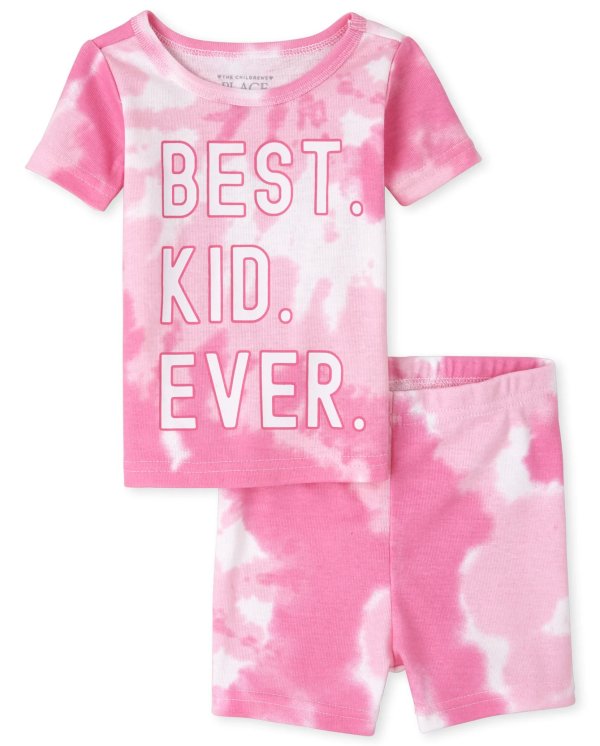 Baby And Toddler Girls Matching Family Short Sleeve 'Best Kid Ever' Tie Dye Snug Fit Cotton Pajamas
