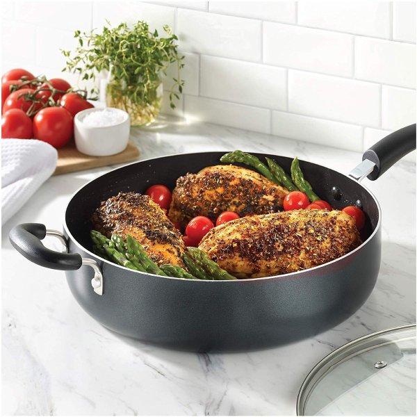 T-fal B36290 Specialty Nonstick 5 Qt. Jumbo Cooker Sauté Pan with Glass Lid, Black