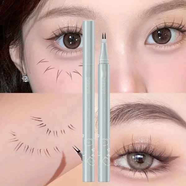 0.01mm Double Claw Lower Lashes Pen Eyeliner Liquid Pencil, Slender Waterproof, Smudge Proof Colorfast Suitable For Novice Use, Multipurpose For Eyeliner, Eyebrows, Hairline Use, With Crossed Brush