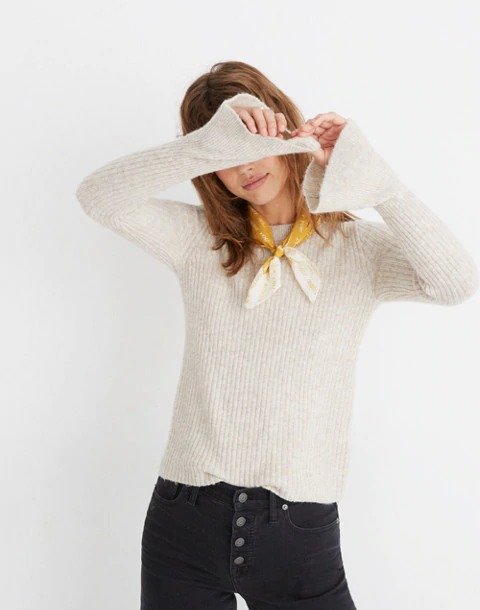 Ruffle-Cuff Pullover Sweater