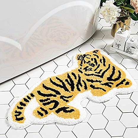 Cute Soft Tiger Shaped Animals Bath Mat Area Rug for Bedroom Bathroom Kitchen Floor Water Absorption Non-Slip Small Carpet Door Mat Kid's Room Playmat (5075CM)