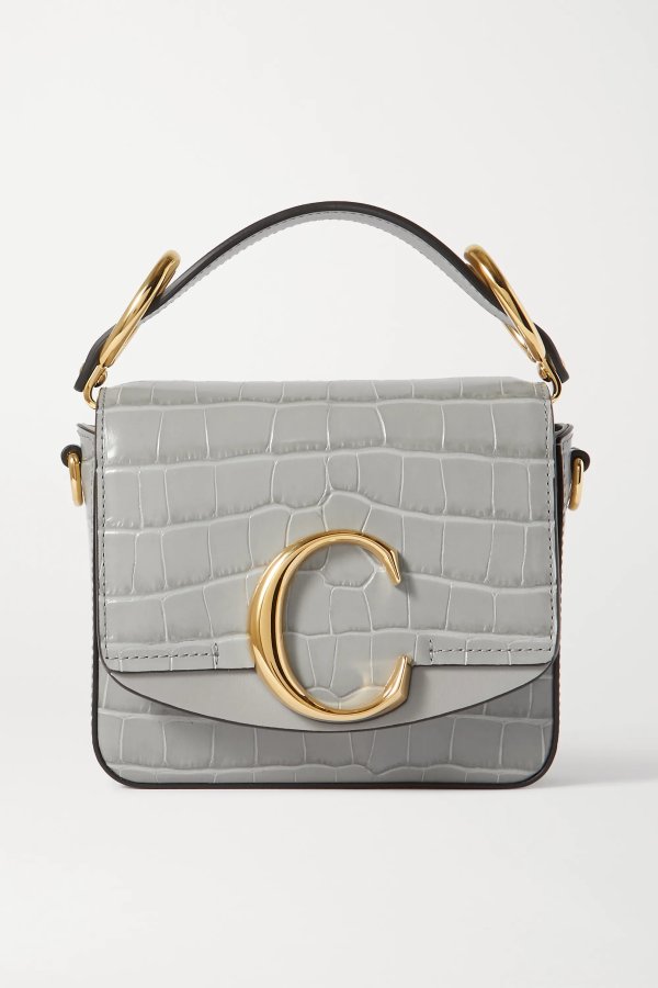 C mini smooth and croc-effect leather tote