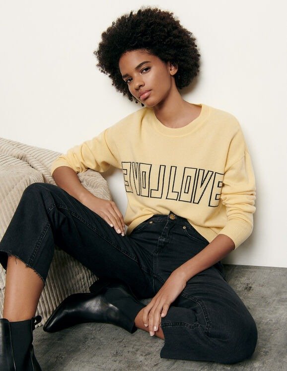 Wool and cashmere sweater with message