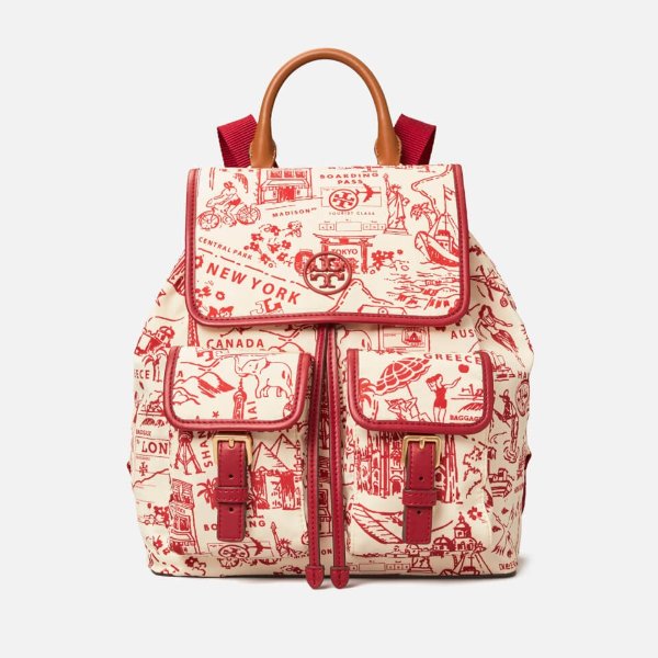 Women's Perry Nylon Printed Flap Backpack - Red Destination