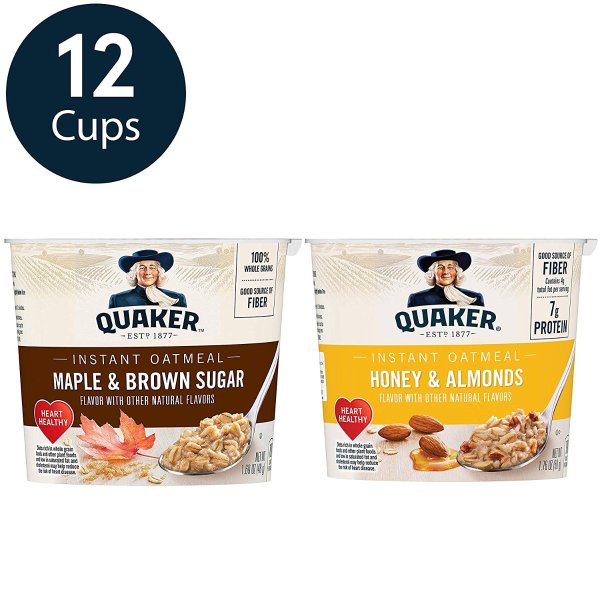 Instant Oatmeal Express Cups, Variety Pack, Maple Brown Sugar & Honey Almond, 12 Cups