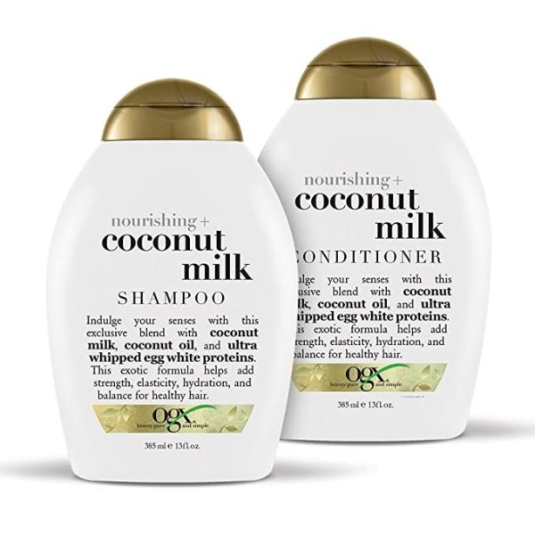 Nourishing + Coconut Milk Shampoo & Conditioner Set, 13 Fl Oz (Pack of 2) (packaging may vary), White