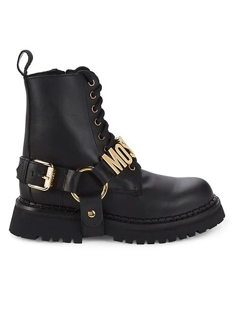 ​Logo Leather Combat Boots