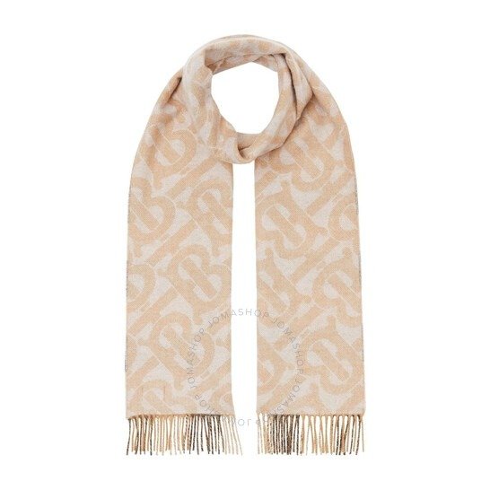 Alabaster Check And Monogram Reversible Cashmere Fringed Scarf