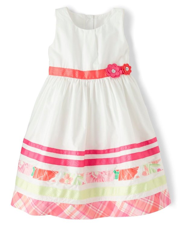 Girls Sleeveless Border Striped Poplin Dress - Fairy Blossom