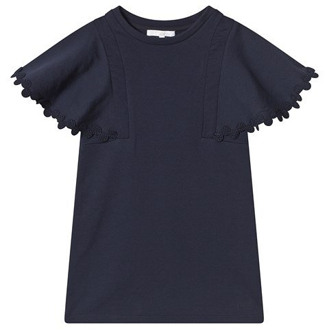 Navy Frill Sleeve Sweat Dress with Embroidered Trim | AlexandAlexa