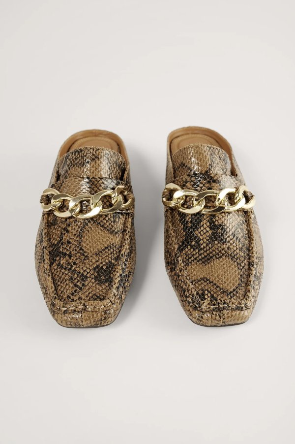 Chain Detail Slip In Loafers Brown